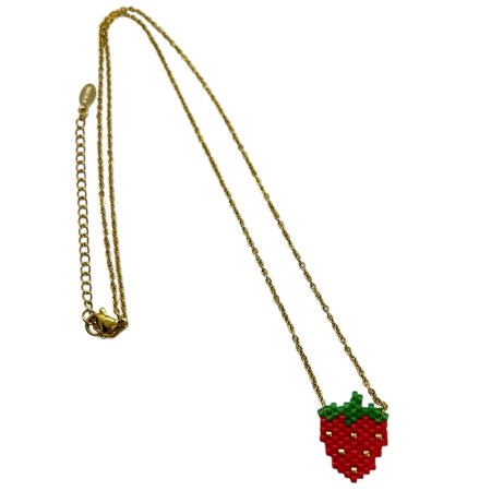 necklace steelgold stawberry  beads1